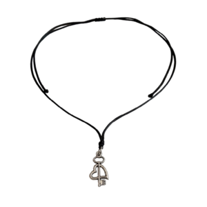 Cord necklace μαύρο, κλειδί με καρδιά, 33εκ. - ορείχαλκος, καρδιά, κοντά, boho, δώρα για γυναίκες