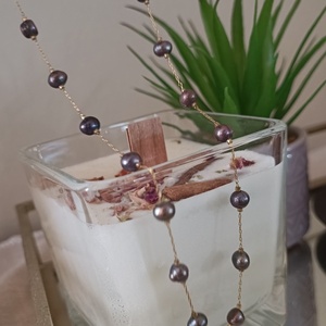 Purple pearl necklace - ημιπολύτιμες πέτρες, επιχρυσωμένα, μακριά, ατσάλι, ροζάριο