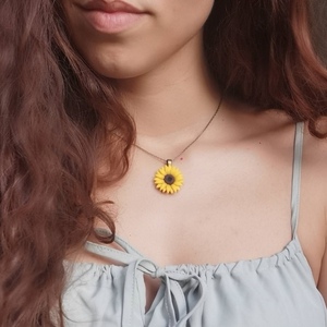 Sunflower | Μπρούτζινο Μενταγιόν Ηλιοτρόπιο (Πολυμερικός Πηλός, Μπρούτζος) (Μήκος 40cm + 5cm) - charms, κοντά, λουλούδι, μπρούντζος, αυξομειούμενα - 2