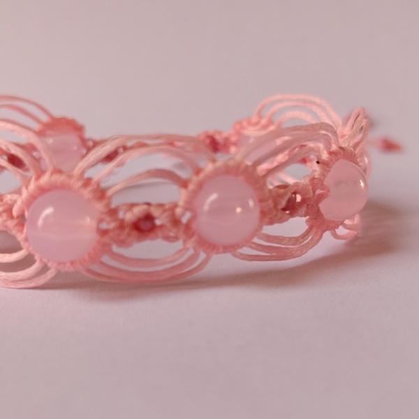 Pink Dream Βραχιόλι macrame 16cm+10cm ανοιγοκλεινομενο fifirixtra - μακραμέ, χάντρες, χεριού, αυξομειούμενα - 5