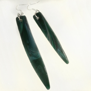 Σκουλαρίκια μοναδικά ασύμμετρα από πράσινο γυαλί - γυαλί, μακριά, κρεμαστά, γάντζος - 2