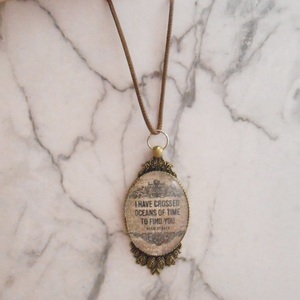Κολιέ με γυαλί και μεταλλικά στοιχεία Romantic Quote pendant - δέρμα, γυαλί, μπρούντζος, μενταγιόν - 4