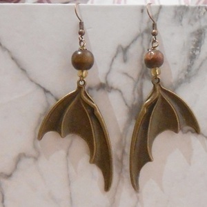 Σκουλαρίκια με χάντρες και μεταλλικά στοιχεία Bat Earrings Bronze - χάντρες, μπρούντζος, κρεμαστά, μεγάλα, γάντζος - 4