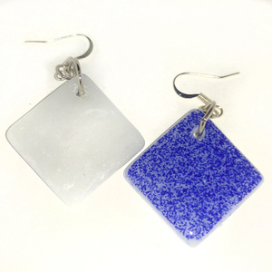 Σκουλαρίκια κεραμικά από μπλε πλακάκι - πηλός, μικρά, κρεμαστά, γάντζος - 3