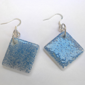 Σκουλαρίκια κεραμικά από γαλάζιο πλακάκι - πηλός, μικρά, γάντζος - 2