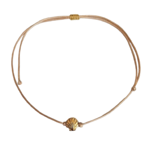 Cord necklace μπεζ με ατσάλινη χρυσαφί αχιβάδα, 32εκ. - κοντά, ατσάλι, boho, δώρα για γυναίκες