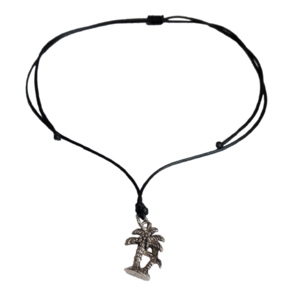 Cord necklace μαύρο με φοίνικες, 34εκ. - ορείχαλκος, minimal, κοντά, λουλούδι, boho