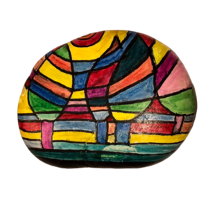 Ζωγραφισμένη πέτρα με πολύχρωμα δέντρα - ζωγραφισμένα στο χέρι, πέτρα, διακοσμητικές πέτρες, διακόσμηση βεράντας