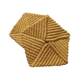 Μακραμέ σουβέρ (2 τεμ.) μουσταρδί Pentagon πλεκτό 14cm - νήμα, σουβέρ, μακραμέ, είδη σερβιρίσματος - 3