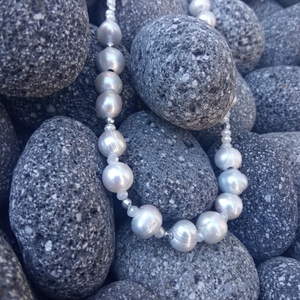κολιέ με γκρι μαργαριτάρια - ημιπολύτιμες πέτρες, μαργαριτάρι, κοντά, ατσάλι - 4