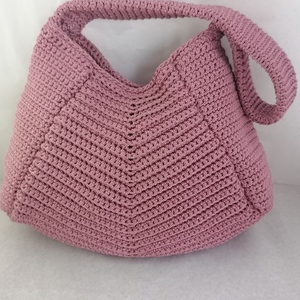 Πλεκτή τσάντα ώμου ροζ - νήμα, ώμου, all day, πλεκτές τσάντες, μικρές