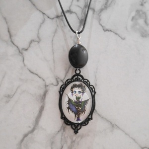 Κολιέ με γυαλί και χάντρες Goth Betty Pendant - δέρμα, γυαλί, μεταλλικά στοιχεία, μενταγιόν - 3