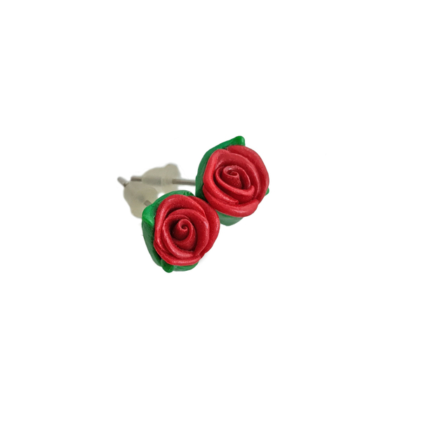 Καρφωτά σκουλαρίκια τριαντάφυλλα μπουμπούκια - πηλός, λουλούδι, καρφωτά, μικρά, καρφάκι - 3