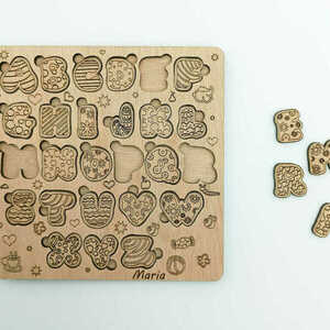 Ξύλινο, Χειροποίητο, Παιδικό Puzzle Αγγλικής Αλφαβήτου, Χάραξη και Κοπή με Λέϊζερ, Φυσικό Χρώμα Ξύλου, 15cm x 15cm x 8mm - ξύλινα παιχνίδια