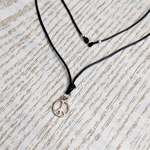 Cord necklace μαύρο με το "σήμα της ειρήνης", 32εκ. - ορείχαλκος, κοντά, boho, δώρα για γυναίκες - 4