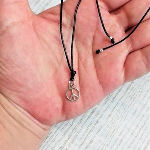 Cord necklace μαύρο με το "σήμα της ειρήνης", 32εκ. - ορείχαλκος, κοντά, boho, δώρα για γυναίκες - 5