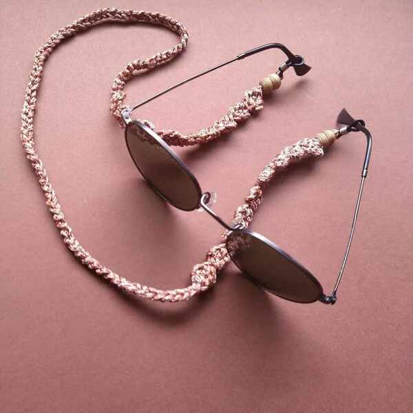 Πλεκτή αλυσίδα γυαλιών σε ροζ απόχρωση με ξύλινες χάντρες - αλυσίδες, κορδόνια γυαλιών - 3