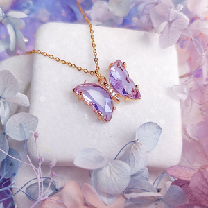 Crystal Soul ~ Lilac | Κολιέ με αλυσίδα από ανοξείδωτο ατσάλι και ορειχάλκινο μοτίφ πεταλούδα - μήκος 40 εκ - charms, ορείχαλκος, κοντά, ατσάλι, φθηνά - 2