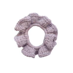 Πλεκτό scrunchie από βαμβακερό νήμα σε μπεζ/off white χρώμα - νήμα, λαστιχάκια μαλλιών