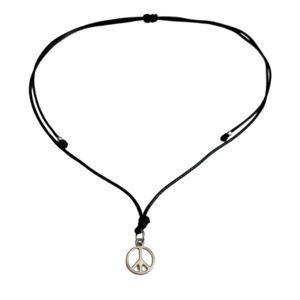 Cord necklace μαύρο με το "σήμα της ειρήνης", 32εκ. - ορείχαλκος, κοντά, boho, δώρα για γυναίκες