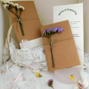 Χειροποίητο προσκλητήριο με λουλούδι αμάραντου - γάμου, boho - 5