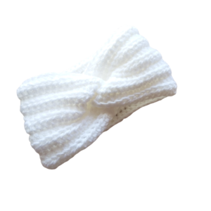 Χειροποίητη πλεκτή στριφτή κορδέλα άσπρη από 100% ακρυλικό νήμα - μαλλί, turban, headbands