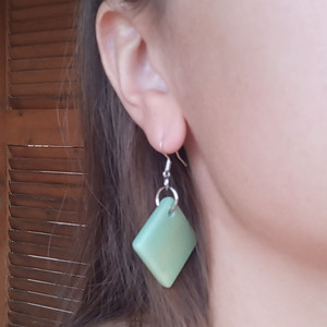 Πράσινα σκουλαρίκια από πλακάκι - πηλός, γάντζος - 2