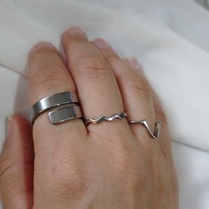 Ατσάλινο διπλό δαχτυλίδι - επάργυρα, ατσάλι, μεγάλα, αυξομειούμενα, φθηνά - 2