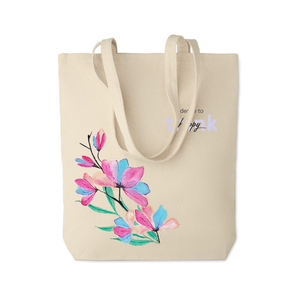 Τσάντα από 100% βαμβάκι 38χ42cm για ψώνια σε μπεζ χρώμα - ύφασμα, ώμου, all day, tote, πάνινες τσάντες