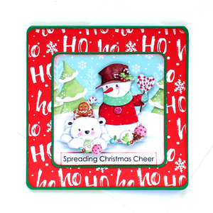 Χριστουγεννιάτικη 3d ευχετήρια τετράγωνη κάρτα "Spreading Christmas Cheer" - χαρτί, χιονάνθρωπος, ευχετήριες κάρτες