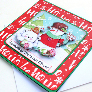 Χριστουγεννιάτικη 3d ευχετήρια τετράγωνη κάρτα "Spreading Christmas Cheer" - χαρτί, χιονάνθρωπος, ευχετήριες κάρτες - 2