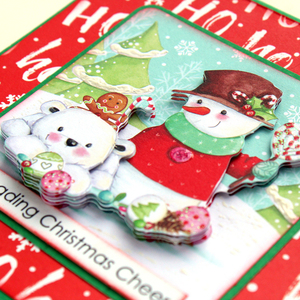 Χριστουγεννιάτικη 3d ευχετήρια τετράγωνη κάρτα "Spreading Christmas Cheer" - χαρτί, χιονάνθρωπος, ευχετήριες κάρτες - 3