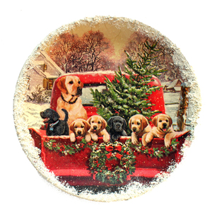 Χριστουγεννιάτικο διακοσμητικό κεραμικό πιάτο τοίχου με σκυλάκια - πηλός, διακοσμητικά, χριστουγεννιάτικα δώρα