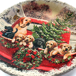 Χριστουγεννιάτικο διακοσμητικό κεραμικό πιάτο τοίχου με σκυλάκια - πηλός, διακοσμητικά, χριστουγεννιάτικα δώρα - 4