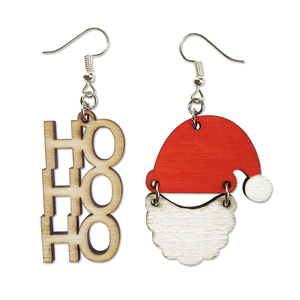 Ξύλινα, χριστουγεννιάτικα σκουλαρίκια Άγιος Βασίλης, ζωγραφισμένα στο χέρι - ξύλο, κοσμήματα, άγιος βασίλης