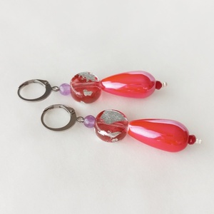 Σκουλαρίκια κόκκινα με χάντρες - γυαλί, δάκρυ, χάντρες, boho, κρεμαστά - 2