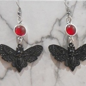 Μεταλλικά σκουλαρίκια με συνδετική κόκκινη χάντρα, κρεμαστά Moth Butterfly earrings - χάντρες, ατσάλι, μεταλλικά στοιχεία, κρεμαστά, γάντζος - 4