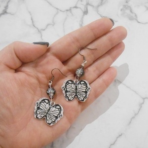 Σκουλαρίκια με charms, χάντρες και μεταλλικά στοιχεία, κρεμαστά Skull Butterfly earrings - πεταλούδα, χάντρες, ατσάλι, κρεμαστά, γάντζος - 5