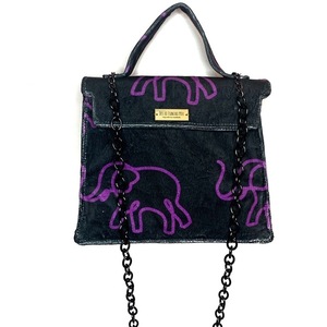 Τσάντα Ώμου Χειροποίητη Βελούδινη ‘Black purple elephant’ - ύφασμα, ώμου, μικρές