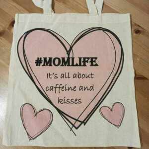 δώρο για τη μαμά πάνινη τσάντα #momlife σε καρδιά 36*40 cm - ύφασμα, ώμου, μαμά, tote, πάνινες τσάντες - 3