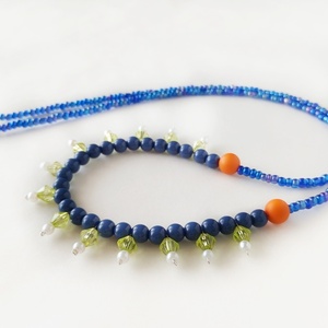 Μπλε κολιέ boho - χάντρες, κοντά, πέρλες, seed beads, μπλε χάντρα - 3