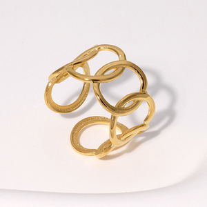 Ατσάλινο Δαχτυλίδι EFI σε χρυσό χρώμα αυξομειούμενο μέγεθος - γεωμετρικά σχέδια, ατσάλι, αυξομειούμενα, φθηνά - 2