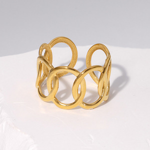 Ατσάλινο Δαχτυλίδι EFI σε χρυσό χρώμα αυξομειούμενο μέγεθος - γεωμετρικά σχέδια, ατσάλι, αυξομειούμενα, φθηνά