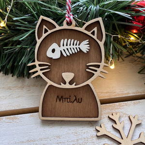 Χριστουγεννιάτικο στολίδι σκύλος, γάτα - ξύλο, customized, στολίδια, προσωποποιημένα - 3