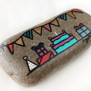 Ζωγραφιστή πέτρα με θέμα πάρτυ γενεθλίων - πέτρα, πάρτυ γενεθλίων, διακοσμητικές πέτρες - 3