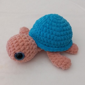 Πλεκτό κουκλάκι χελώνα μεσαία γαλάζιο-σομόν 20 εκ. - χελώνα, λούτρινα, δώρα για παιδιά, ζωάκια - 3