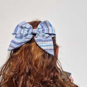 Βαμβακερός φιόγκος για τα μαλλιά - γαλάζιο ριγέ - ύφασμα, hair clips