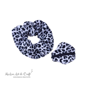 Scrunchies και πορτοφολάκι καρπού leopard ασπρόμαυρο 1 τεμ. (medium) - ύφασμα, πορτοφολάκι, για τα μαλλιά, λαστιχάκια μαλλιών - 3