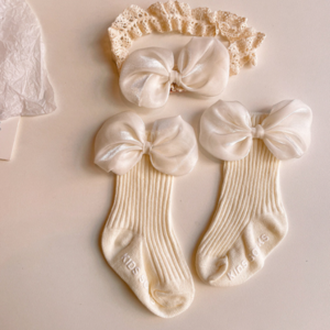 Lace silk bows Baby Girl Headband and Socks - κορίτσι, δώρα για μωρά, βρεφικά ρούχα, αξεσουάρ μαλλιών