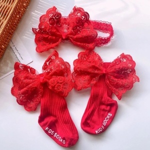 Lace & bows Baby Girl Headband and Socks. - κορίτσι, δώρα για μωρά, βρεφικά ρούχα, αξεσουάρ μαλλιών